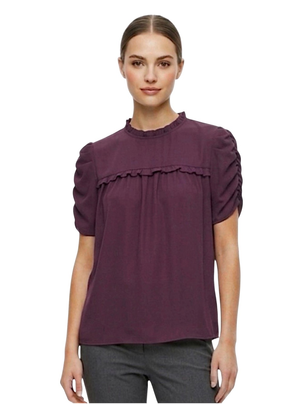 Who What Wear Burgundy Chiffon Ruffled Blouse Size Small
